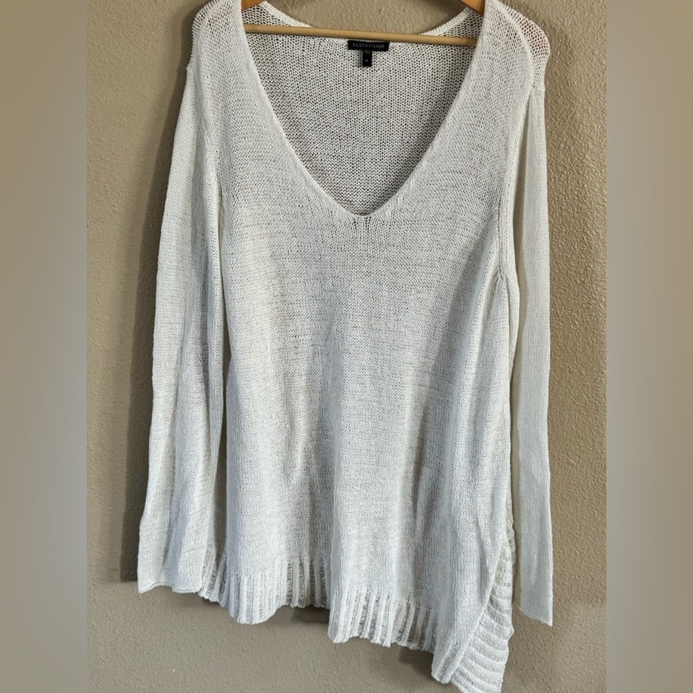 Eileen Fisher White V-Neck Sweater